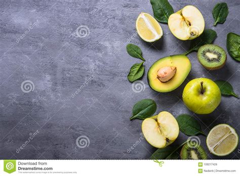 Green Food Background On Stone Table Top View Stock Photo Image Of