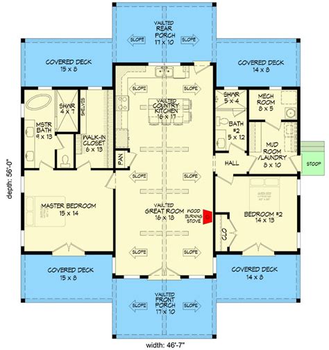 Rustic One Story 2 Bed Cabin House Plan Under 1500 Square Feet With