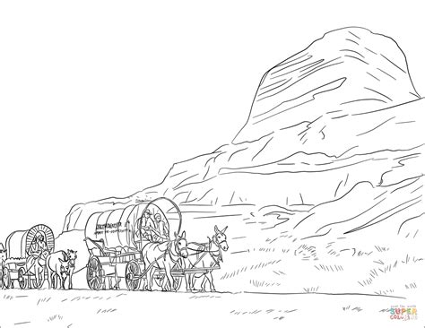 Wagon Train On The Oregon Trail Coloring Page Free Printable Coloring