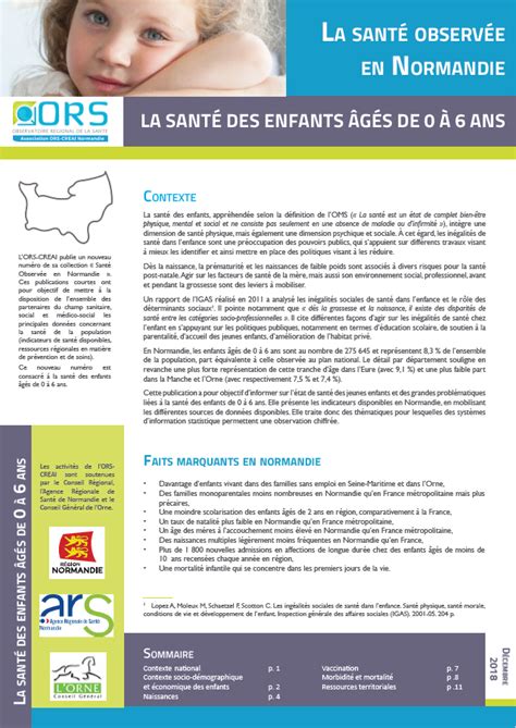 La santé observée en Normandie La santé des enfants âgés de 0 6 ans