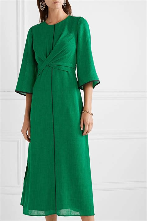 Cefinn Twist Front Grosgrain Trimmed Voile Midi Dress NET A PORTER