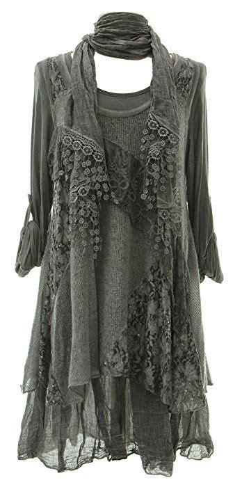 Ladies Womens Italian Lagenlook Quirky Layering 3 Piece Sequin Lace