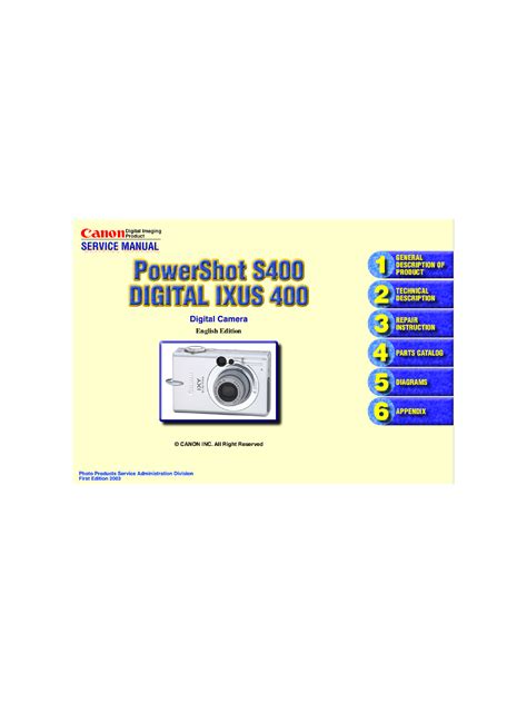 Service Manual for CANON POWERSHOT S400 - Download