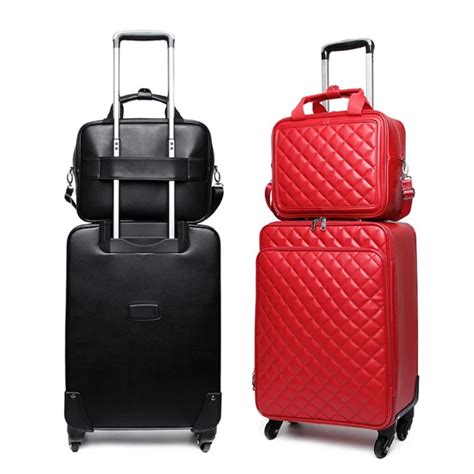 Chengzhi Women Carry On Rolling Luggage Set Leather Travel