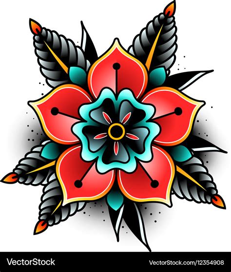 Old school tattoo flower Royalty Free Vector Image