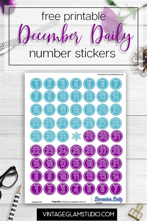 December Daily Numbers Free Printable