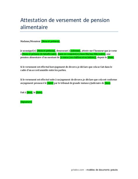 Attestation De Versement De Pension Alimentaire Doc Pdf Page Sur