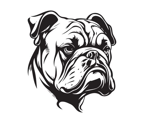 bulldog Face, Silhouette Dog Face, black and white bulldog vector ...