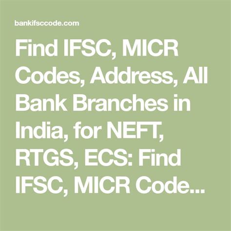 Find IFSC MICR Codes Address All Bank Branches In India For NEFT