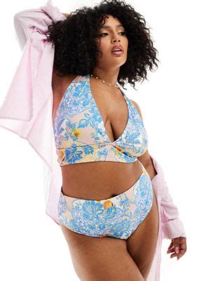 ASOS DESIGN Curve Hailey High Apex Triangle Bikini Top In Baroque ASOS