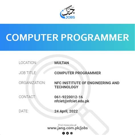 Computer Programmer Job Nfc Institute Of Engineering And Technology