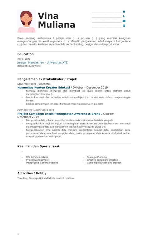 Free Template Cv Masuk Organisasi By Vina Muliana Saya Seorang