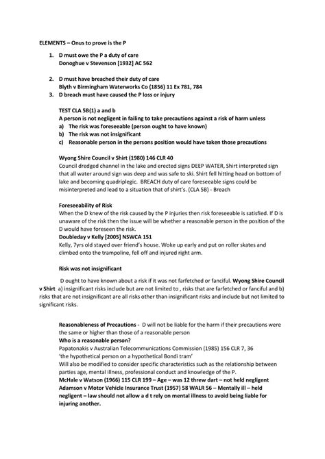 Llb152 Torts Complete Lecture Notes Llb152 Torts Murdoch Thinkswap