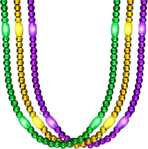 Led Necklace With Mardi Gras Beads Pack Of 12