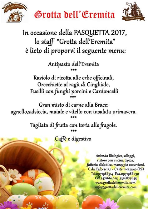 Menù di Pasqua e Pasquetta Agriturismo Grotta dell Eremita