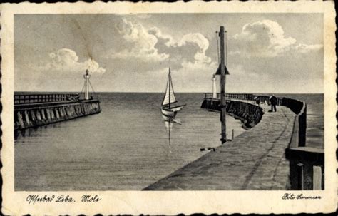 Ansichtskarte Postkarte Leba Pommern Mole Mit Segelboot Akpool De