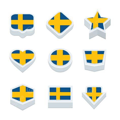 Set Of Nine Styles Of Flags Icons And Buttons For Sweden Vector Travel Sphere Independence