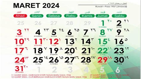 Kalender 2024 Lengkap Dengan Hijriah 1445 H Cek Kapan Puasa Ramadhan Hingga Lebaran Idul Fitri