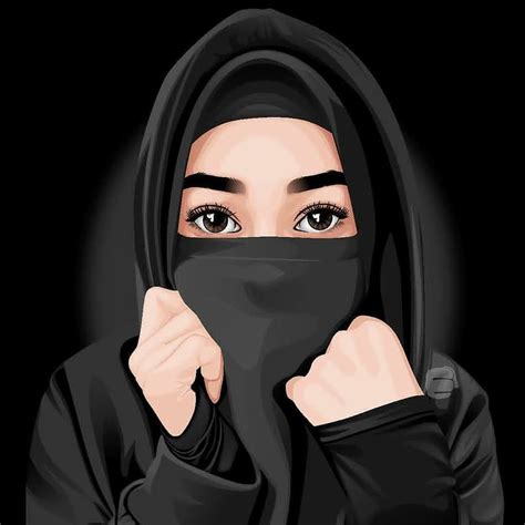 Full Black Hijab Cadar Hijab Cartoon Girls Cartoon Art Islamic Girl