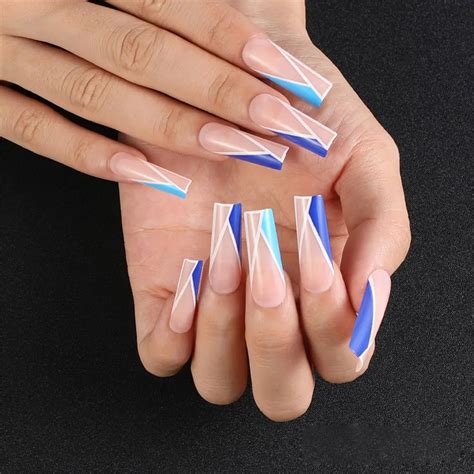 Faux Ongles Bleu G Om Trie Pi Ces Faux Ongles Artificiels De