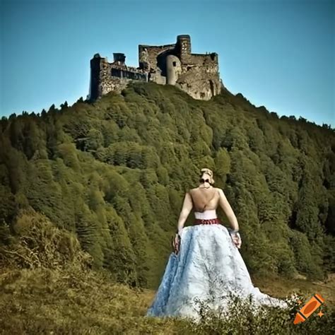 Two People On A Mountain Admiring A Distant Castle On Craiyon