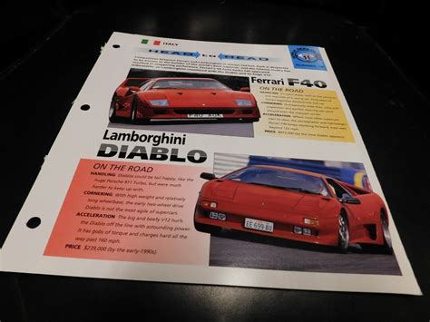 Ferrari F40 Vs Lamborghini Diablo Comparison Literature Brochure Photo