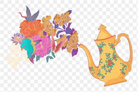 Yellow Floral Teapot Png Sticker Premium Png Rawpixel