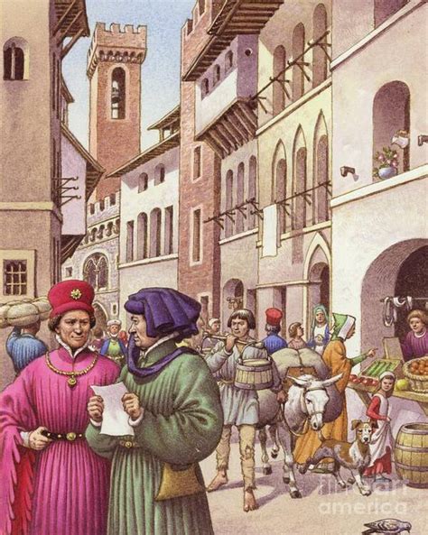 A Typical Street Scene In Florence In The Early 15th Century Art Print by Pat Nicolle