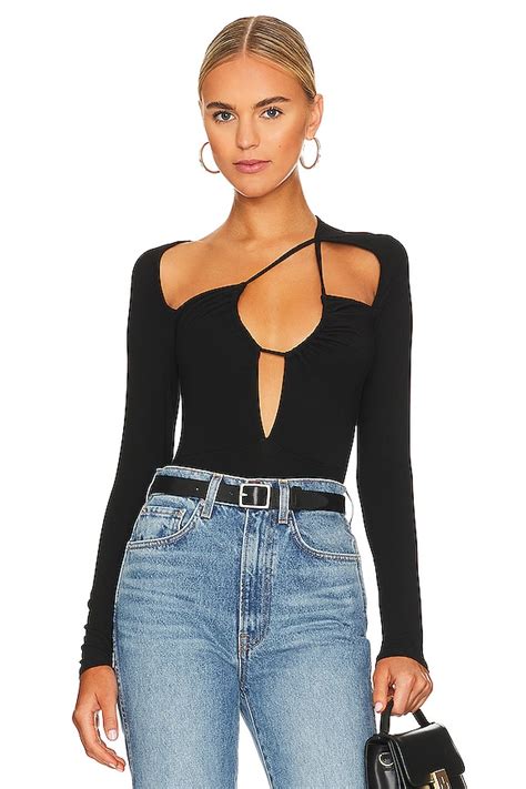 Superdown Aranza Ruched Bodysuit In Black Revolve