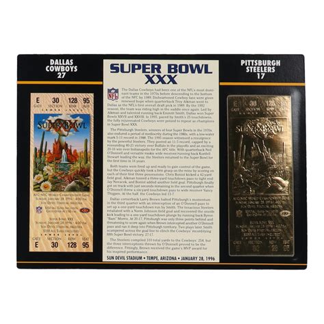 Super Bowl Xxx Commemorative X Score Card Display With Kt Gold