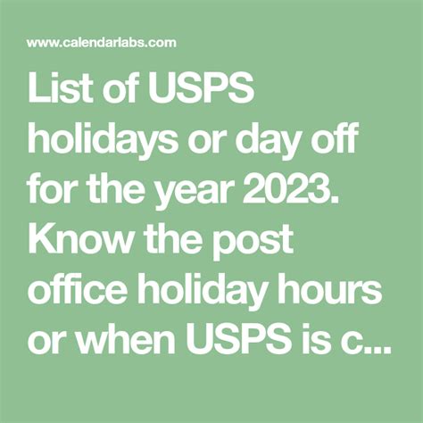 Usps Holidays 2023 Dates And Hours