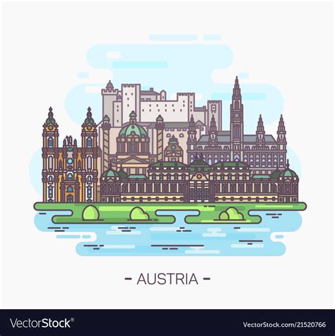 Panorama Austria Landmarks Vienna Salzburg Vector Image