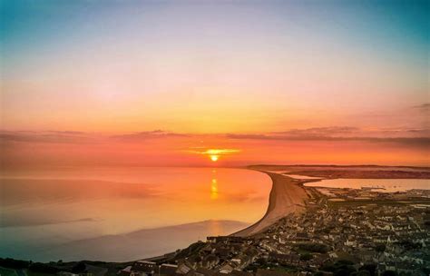 Chesil Beach Viewed From Portland Beach View Dorset Outdoor