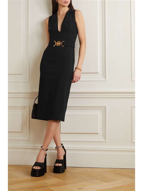 VERSACE Belted Crepe Midi Dress NET A PORTER