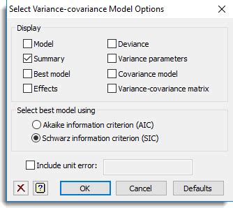 Select Variance Covariance Model Options Genstat Knowledge Base