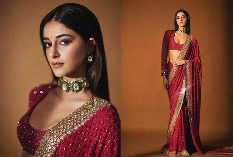 Ananya Panday Oozes Oomph In Red Hot Saree