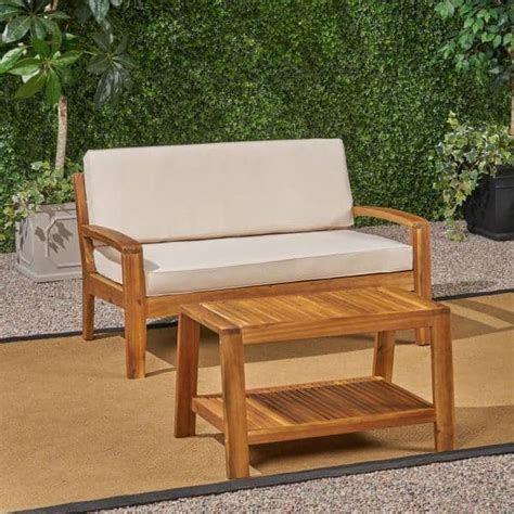 Noble House Grenada Teak Brown 2 Piece Wood Outdoor Patio Conversation