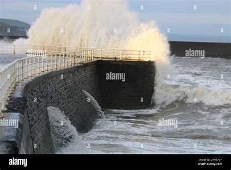 Aberystwyth Wales UK Weather 6th April 2024 Named Storm Kathleen Hits