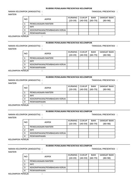 Rubrik Penilaian Presentasi Kelompok Pdf