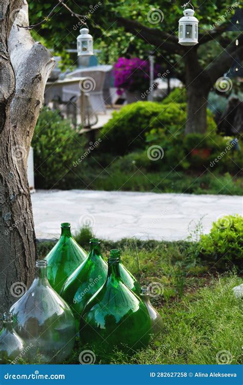 Empty Huge Wine Bottles For Storing Wine At The Winery Garden Set Of Different Wine Bottles In