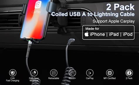 Amazon Coiled Usb Lightning Cable Pack Apple Carplay Mfi