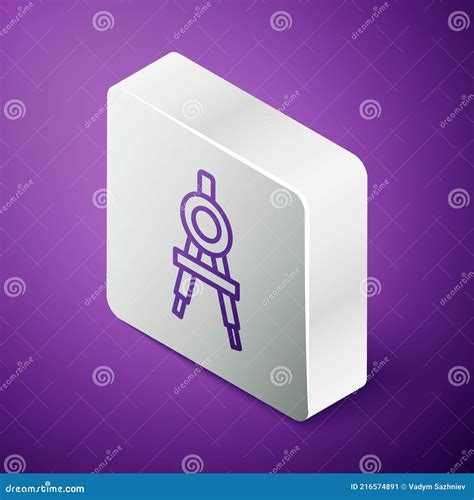 Isometric Line Drawing Compass Icon Isolated On Purple Background