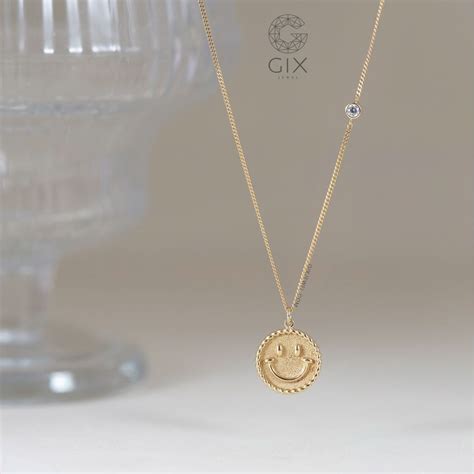 Vòng Cổ Bạc Nữ Nhỏ Xinh Hình Mặt Cười Hot Trend Sợi Khoen Lật GixJewel GIX JEWEL