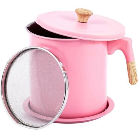 Kitchen Pink Oil Storage Bacon Grease Container With Strainer For