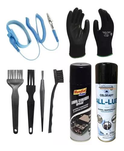 Kit Limpeza Anti Estático Esd Pincel Escova Pulseira Luva Escorrega o