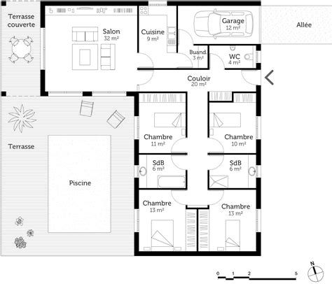 Plan Maison En L Avec 4 Chambres Ooreka