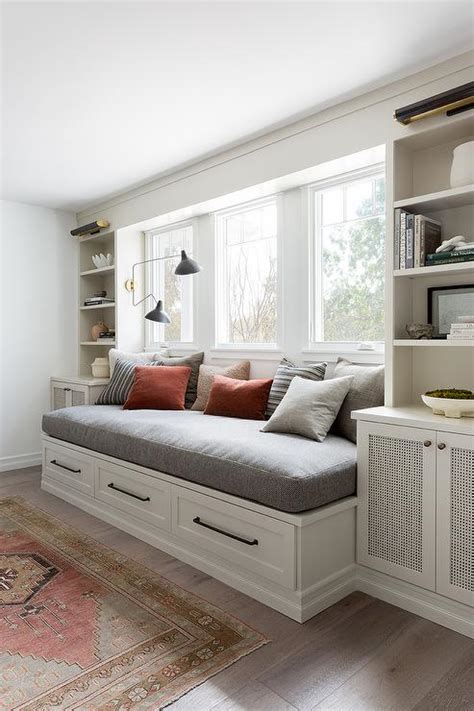 Built In Window Seat Daybed With Sconces Transitional Bedroom