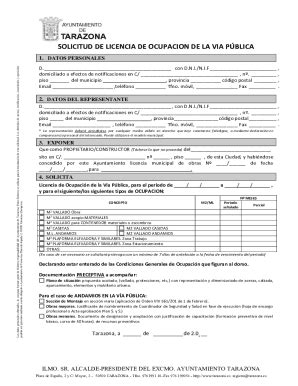 Completable En línea SOLICITUD DE LICENCIA DE OCUPACION DE LA VIA