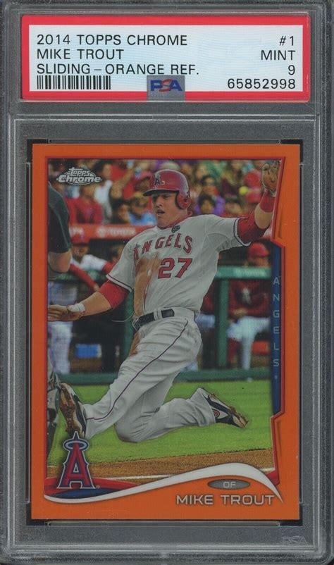 2014 Topps Chrome 1 Mike Trout ORANGE REFRACTOR Sliding PSA 9 MINT EBay