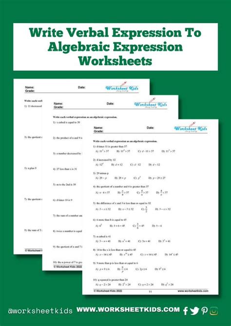 Free Writing Algebraic Expressions Worksheet Pdf Download Free Writing